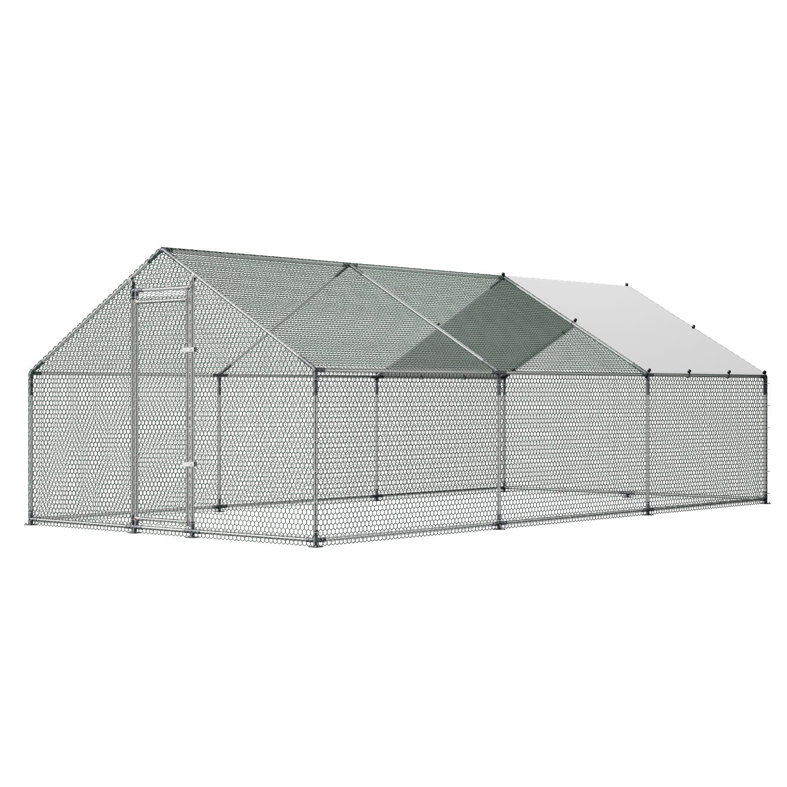 VEVOR Hühnerstall Metall 3x5,95x2m Begehbarer Hühnerauslauf mit Abdeckung, Hühnerhaus mit Turmdach & Sicherheitsschloss Enten- & Kaninchenkäfig, Geflügelgehege für Hinterhof Bauernhof Hof