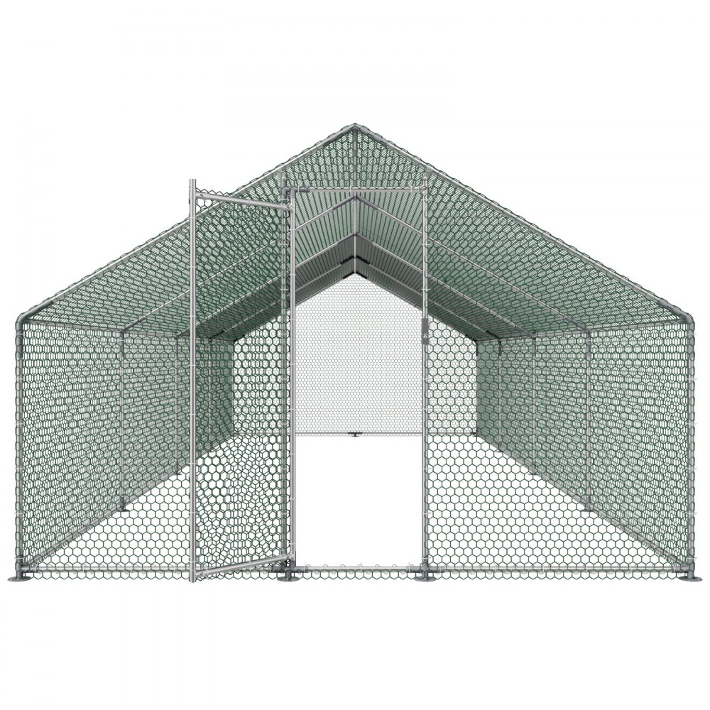 VEVOR Hühnerstall Metall, 3x8x2 m, begehbarer Hühnerauslauf mit Abdeckung, Hühnerauslauf mit Turmdach & Sicherheitsschloss, Enten- & Kaninchenkäfig, Geflügelgehege für Hinterhof, Bauernhof, Hof