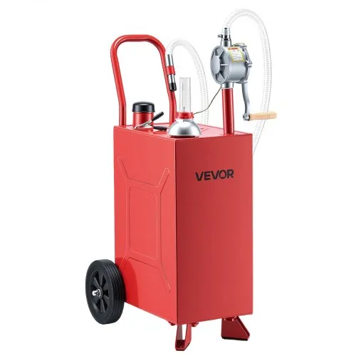 VEVOR 56,8L Kraftstofftrolley Mobile Tankanlage mit Manueller Pumpe Rot, Kohlenstoffstahl, Mit 2 Rollen & 3m Förderschlauch, Max. 17,8L/min Durchfluss, Benzin & Diesel, Ideal für ATV UTV Motorrad