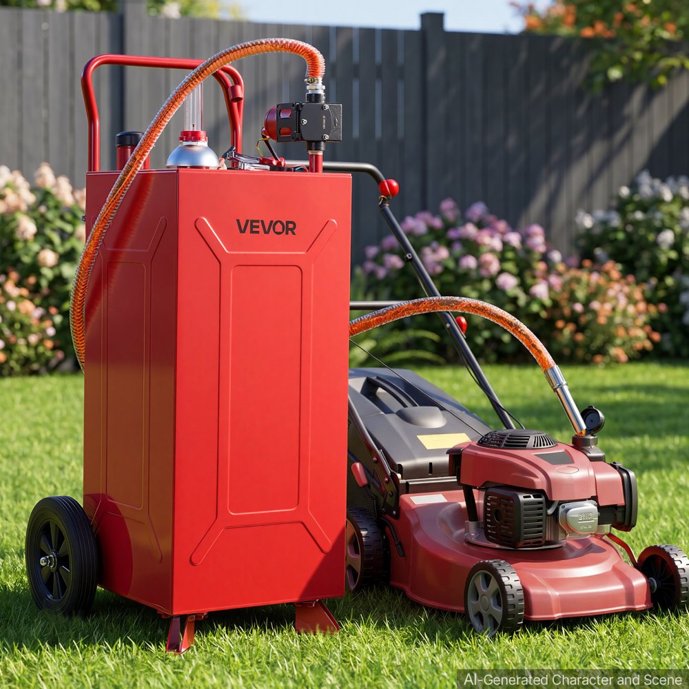 VEVOR 113,6L Kraftstofftrolley Mobile Tankanlage mit 12V Elektropumpe Rot, Tragbarer Kraftstoffkanister für Auto Rasenmäher Boot, Mit 2 Rollen & Ölstandsanzeige, Für Benzin & Diesel, Kohlenstoffstahl