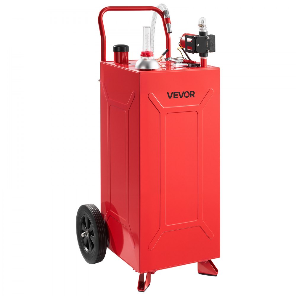 VEVOR 113,6L Kraftstofftrolley Mobile Tankanlage mit 12V Elektropumpe Rot, Tragbarer Kraftstoffkanister für Auto Rasenmäher Boot, Mit 2 Rollen & Ölstandsanzeige, Für Benzin & Diesel, Kohlenstoffstahl