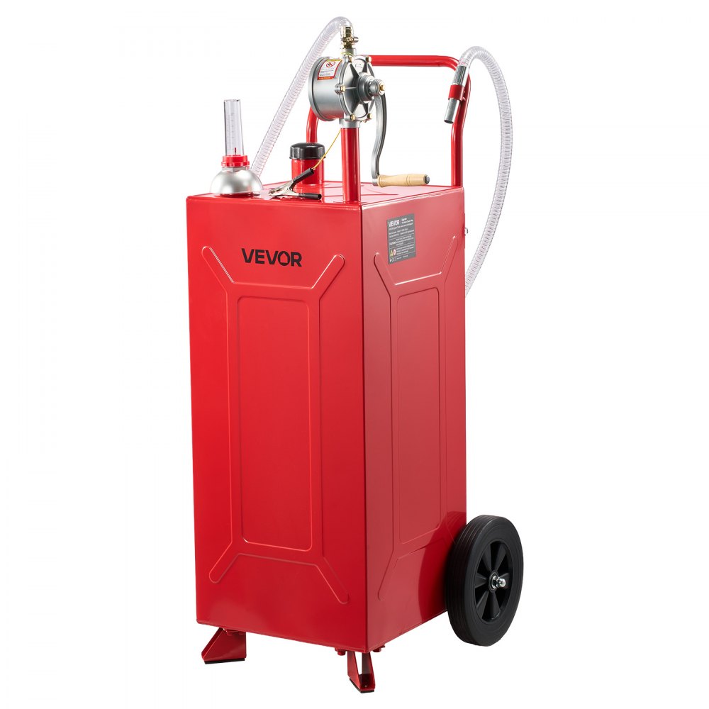 VEVOR 113,6L Kraftstofftrolley Mobile Tankanlage mit Manueller Handpumpe, Tragbarer Kraftstofftank für Auto Rasenmäher Boot, Mit 2 Rollen & Ölstandsanzeige, Für Benzin & Diesel, Kohlenstoffstahl, Rot