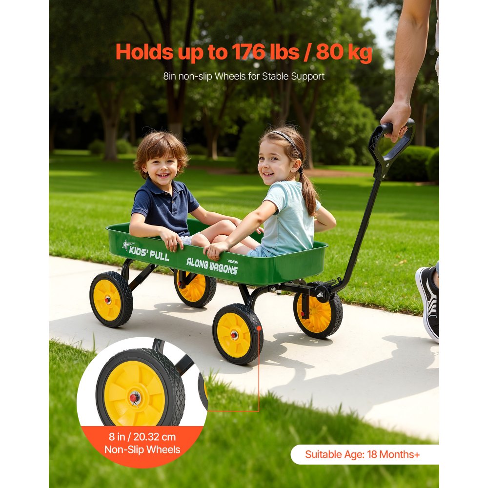 VEVOR Bollerwagen für Kinder ab 18 Monaten, 1010x480x360 mm, Transportwagen Tragkraft bis 80 kg, Handwagen mit Griff, ideal als Geburtstagsgeschenk für Gartenarbeit, Strand & Camping, Grün