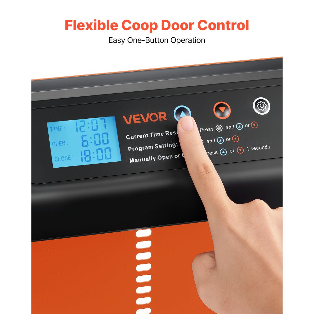 VEVOR Automatische Hühnerklappe, Hühnerstalltür mit Timer, manueller Einstellung & Einklemmschutz, Hühnertür, Hühnerauslauf-Toröffner mit wasserdichter Versiegelung, orange, 350x250x73 mm