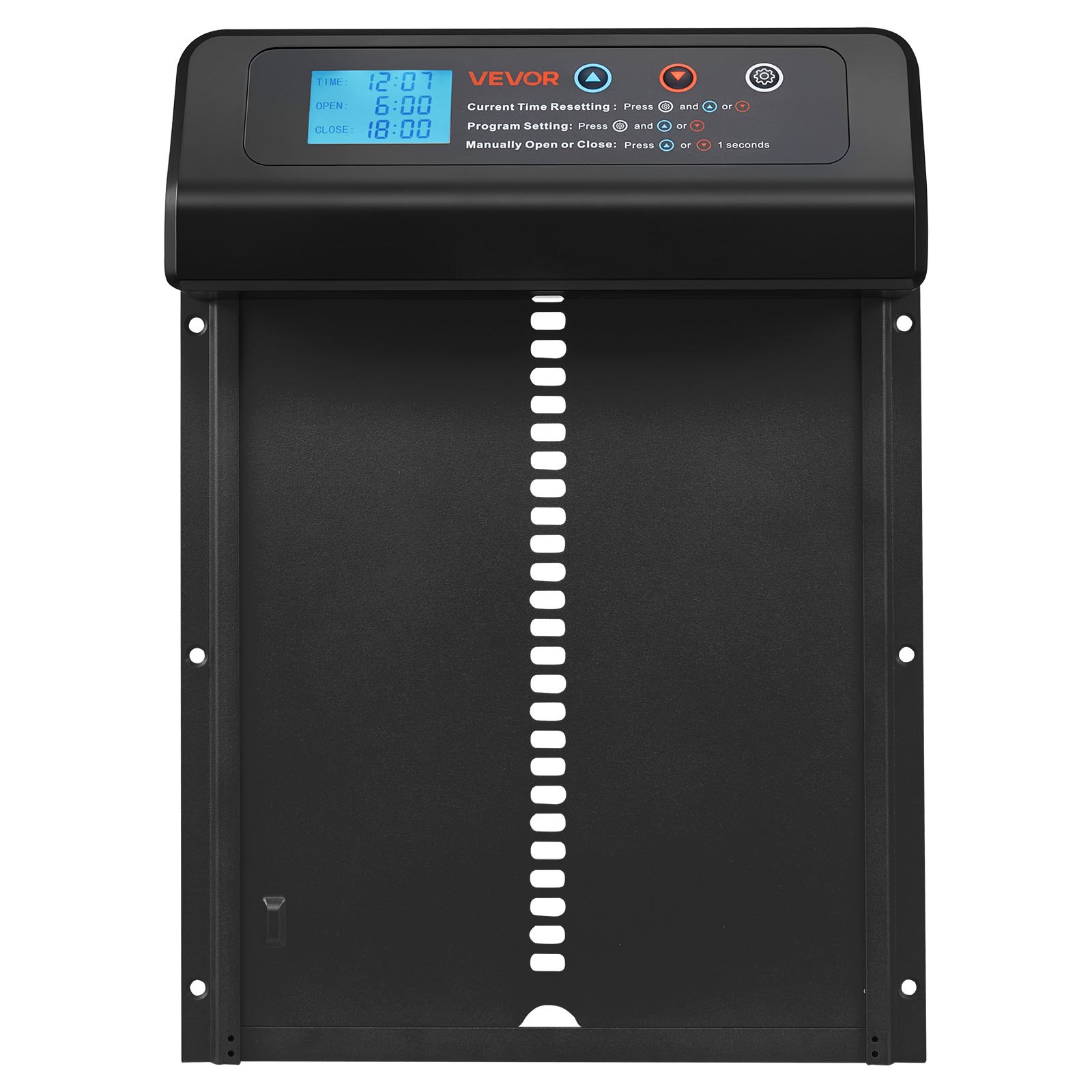 VEVOR Automatische Hühnerklappe, Hühnerstalltür mit Timer, manueller Einstellung & Einklemmschutz, Elektrischer Hühnerauslauf-Toröffner mit wasserdichter Versiegelung, Schwarz, 350x250x73 mm