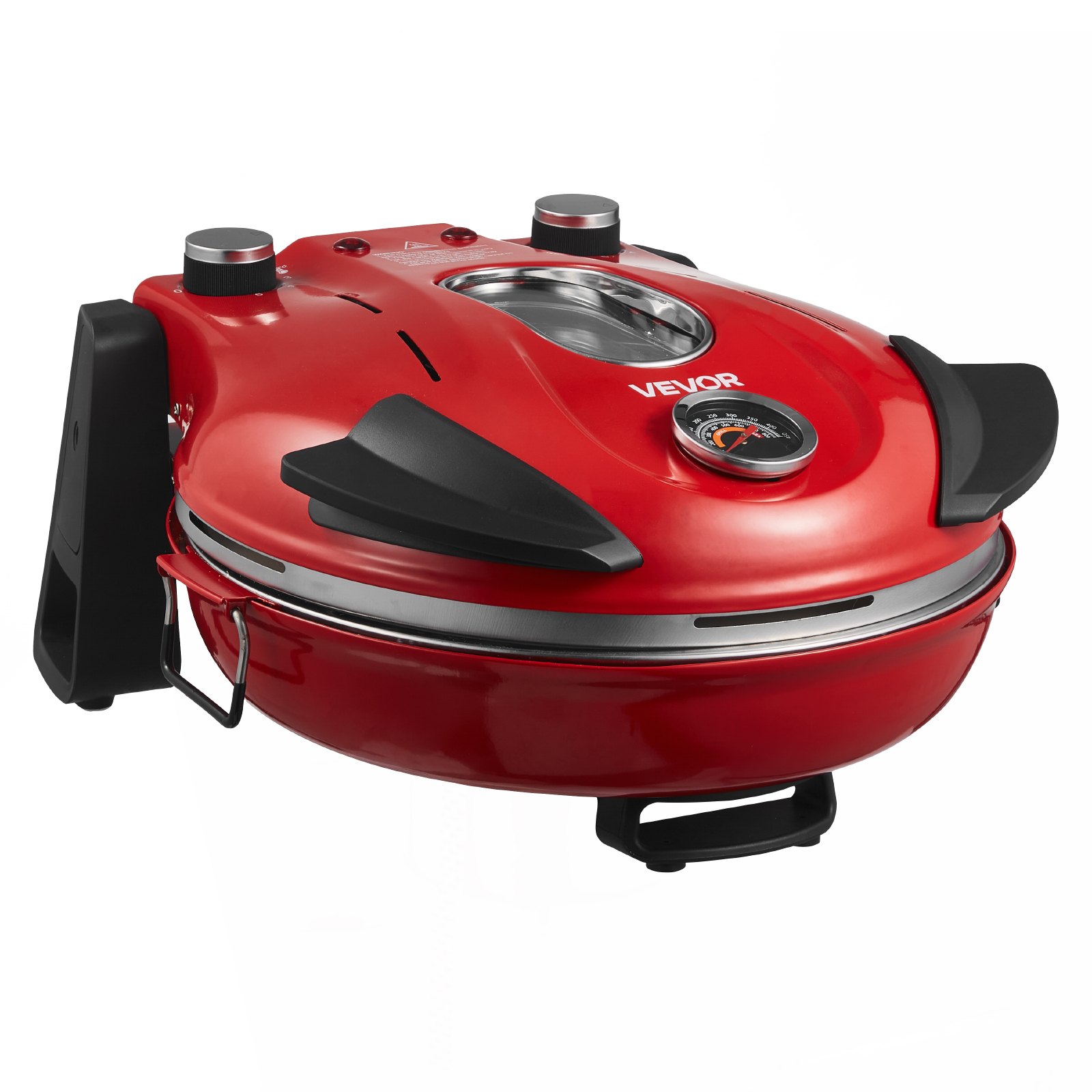 VEVOR Pizzaofen elektrischer Pizzamaker 1200 W Pizzakocher mit Cordieritstein, 5-stufige Temperaturregelung, Sichtfenster für präzises Kochen, erhitzt bis zu 420 °C, Backofen für Zuhause (rot)