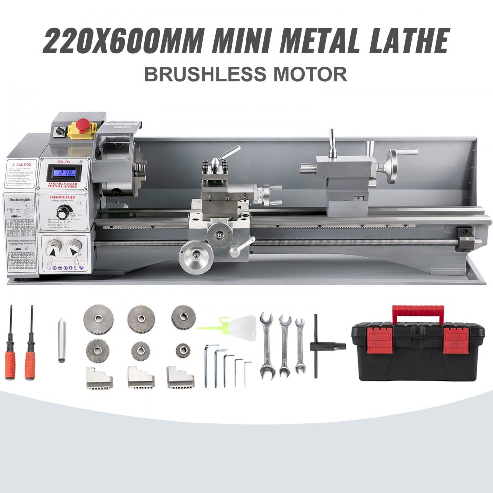 VEVOR Mini Drehbank 220x600mm Drehmaschine Metall 750W Mini Drechselbank für Metallbearbeitung Drehbank Metall präzise einfach zu bedienen