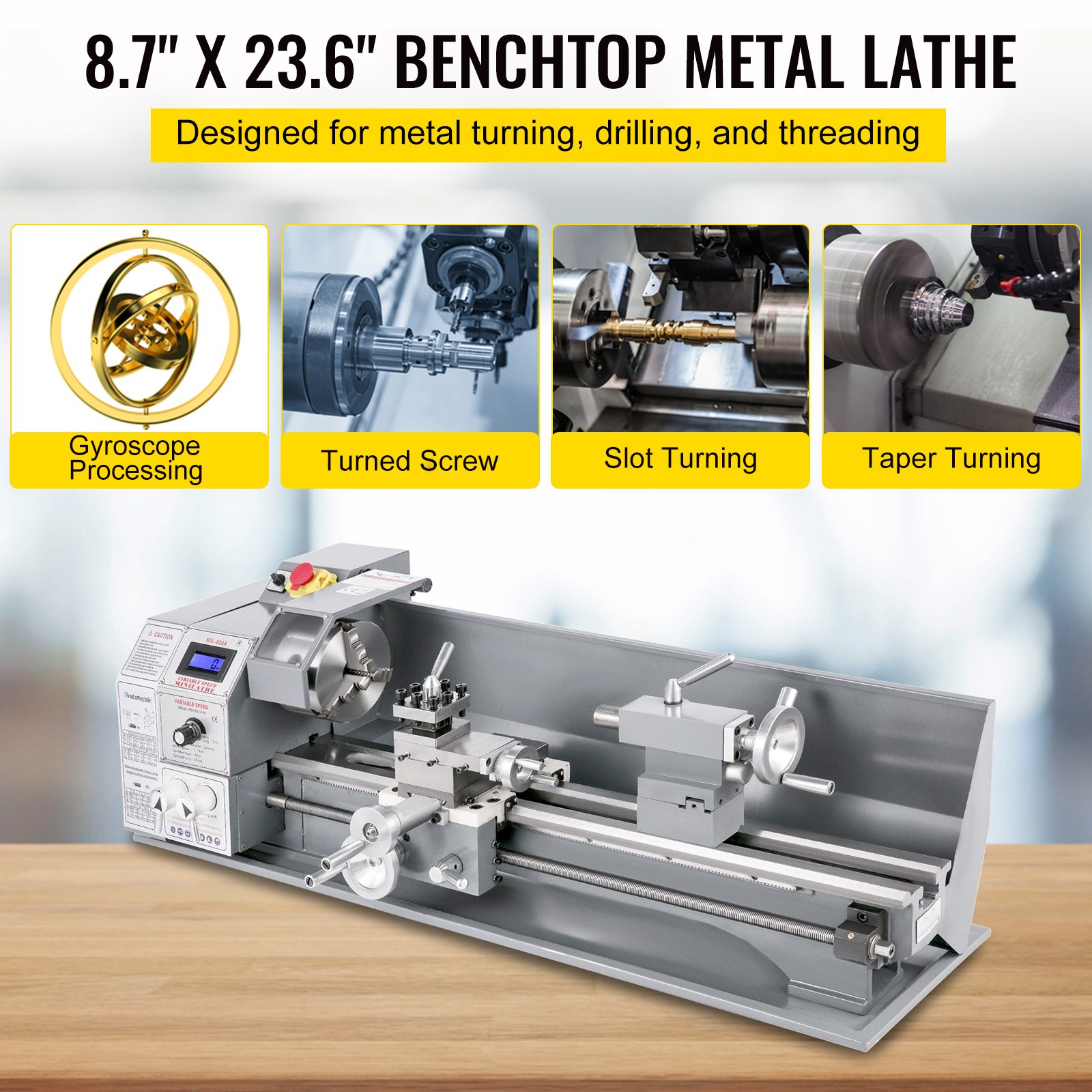 VEVOR Mini Drehbank 220x600mm Drehmaschine Metall 750 W Mini Drechselbank für Metallbearbeitung Drehbank Metall präzise einfach zu bedienen