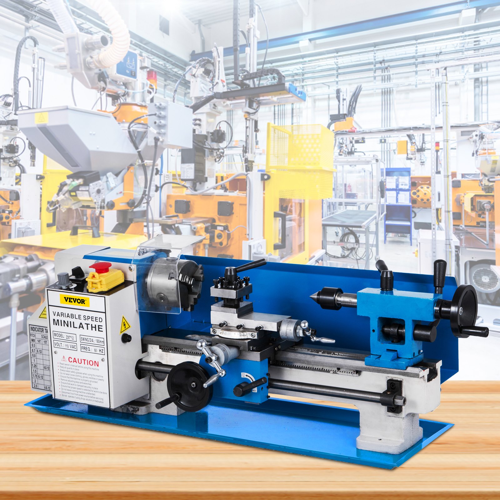 VEVOR Drehmaschine 180 x 300 mm, 550 W DC Einphasig Metalldrehmaschine, Mittenabstand Tischdrehmaschine 50-2500 U/min, Metrisches Gewinde 0,4-2 mm, 21 mm Spindelbohrung, Präzisions Metalldrehbank