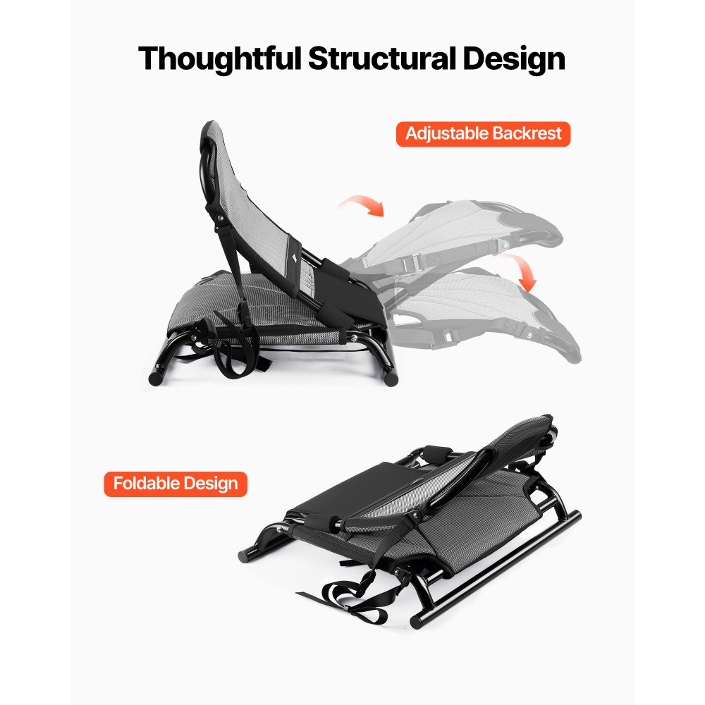 VEVOR Kayak Seat, 1 Pack 34 mm Raised Height, Universal Foldable Canoe Seat with Adjustable Back Support, Adjustable Straps, and Aluminum Alloy Frame for Sit-on-Top/Fishing/Inflatable Kayaks & Canoes