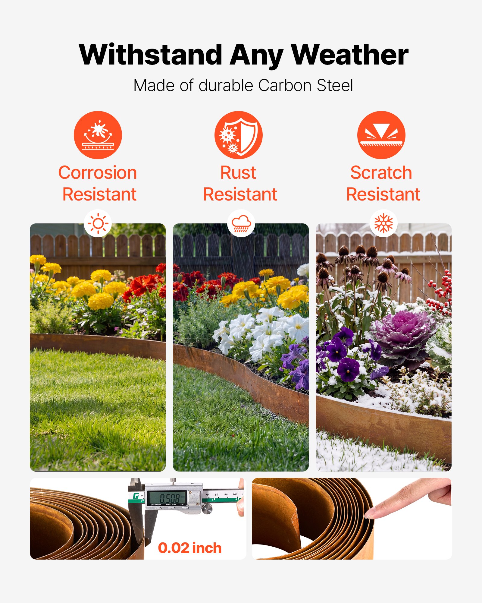 VEVOR Rasenkante Kohlenstoffstahl, 10 m x 14 cm Beeteinfassung inkl. Handschuhen, Metall Gartenpalisade, Mähkante, Beetumrandung zur Gartengestaltung, Beetbegrenzung für Blumenbeete & Gartenwege