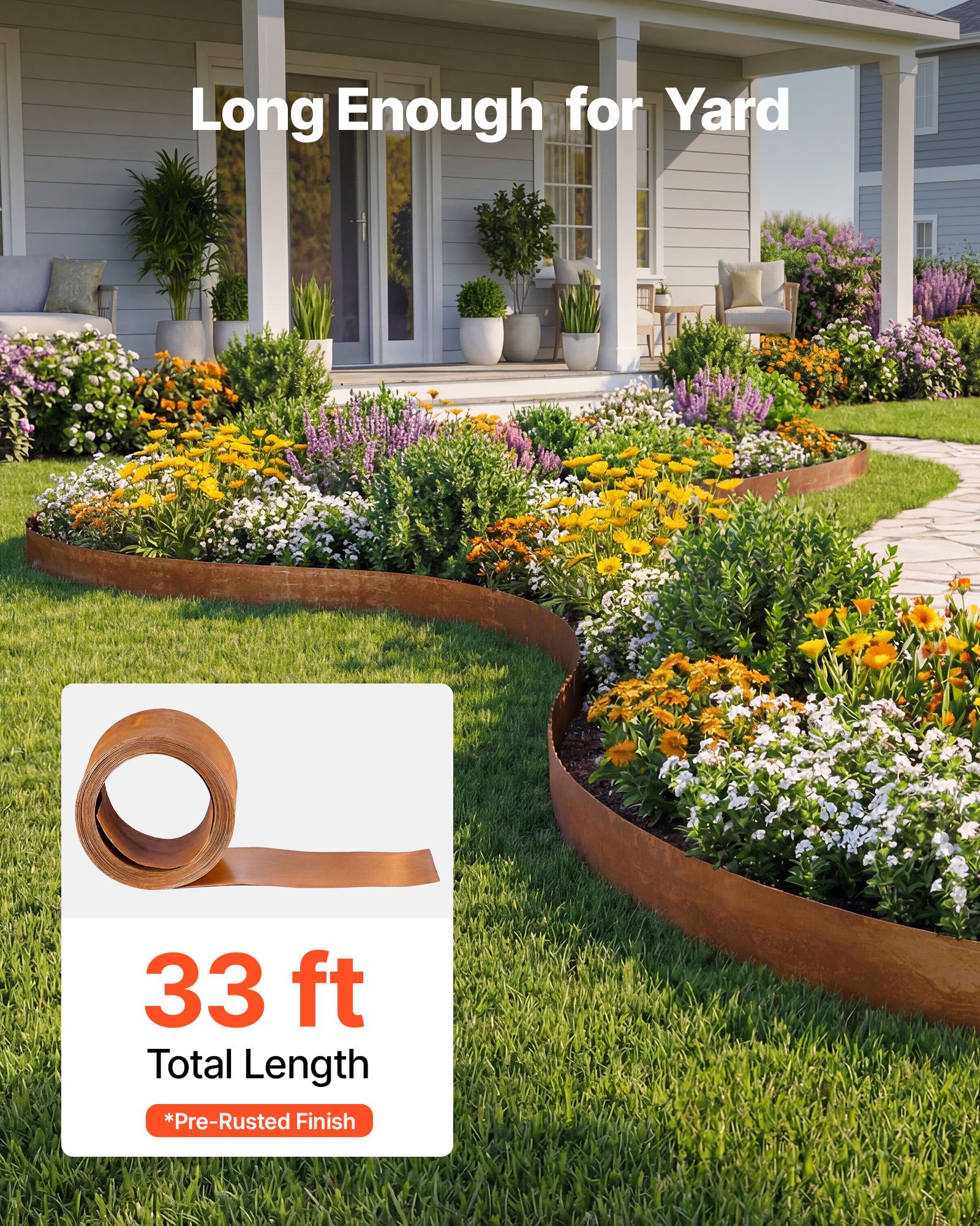 VEVOR Rasenkante Kohlenstoffstahl, 10 m x 14 cm Beeteinfassung inkl. Handschuhen, Metall Gartenpalisade, Mähkante, Beetumrandung zur Gartengestaltung, Beetbegrenzung für Blumenbeete & Gartenwege