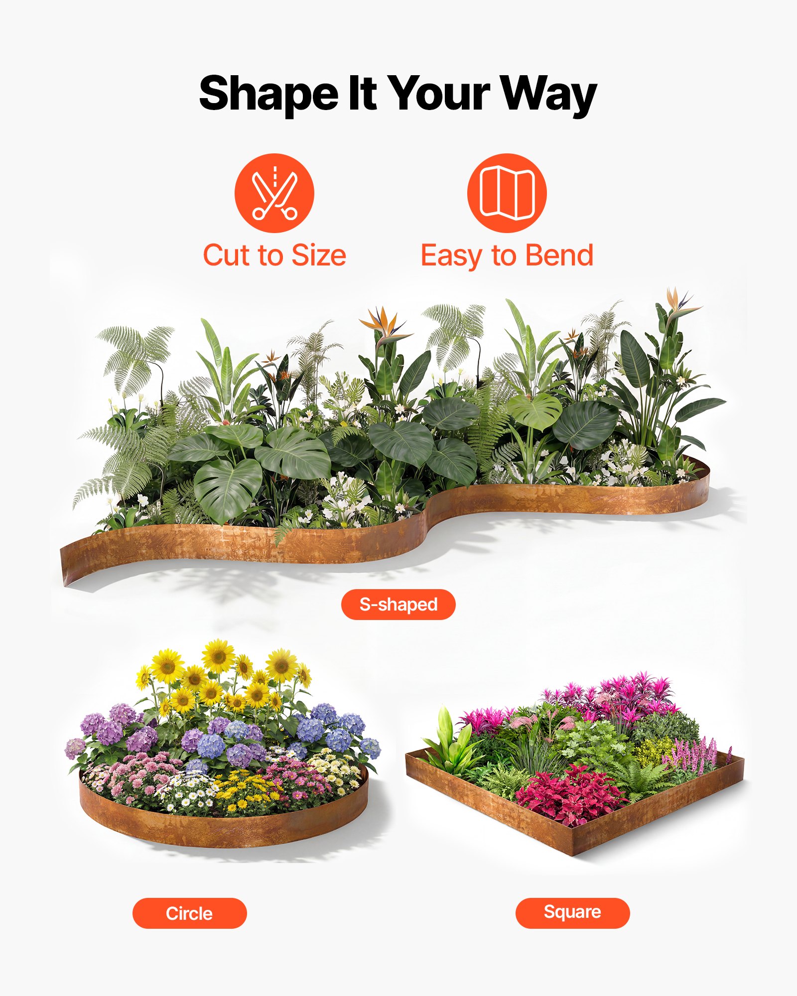 VEVOR Rasenkante Kohlenstoffstahl, 10 m x 14 cm Beeteinfassung inkl. Handschuhen, Metall Gartenpalisade, Mähkante, Beetumrandung zur Gartengestaltung, Beetbegrenzung für Blumenbeete & Gartenwege