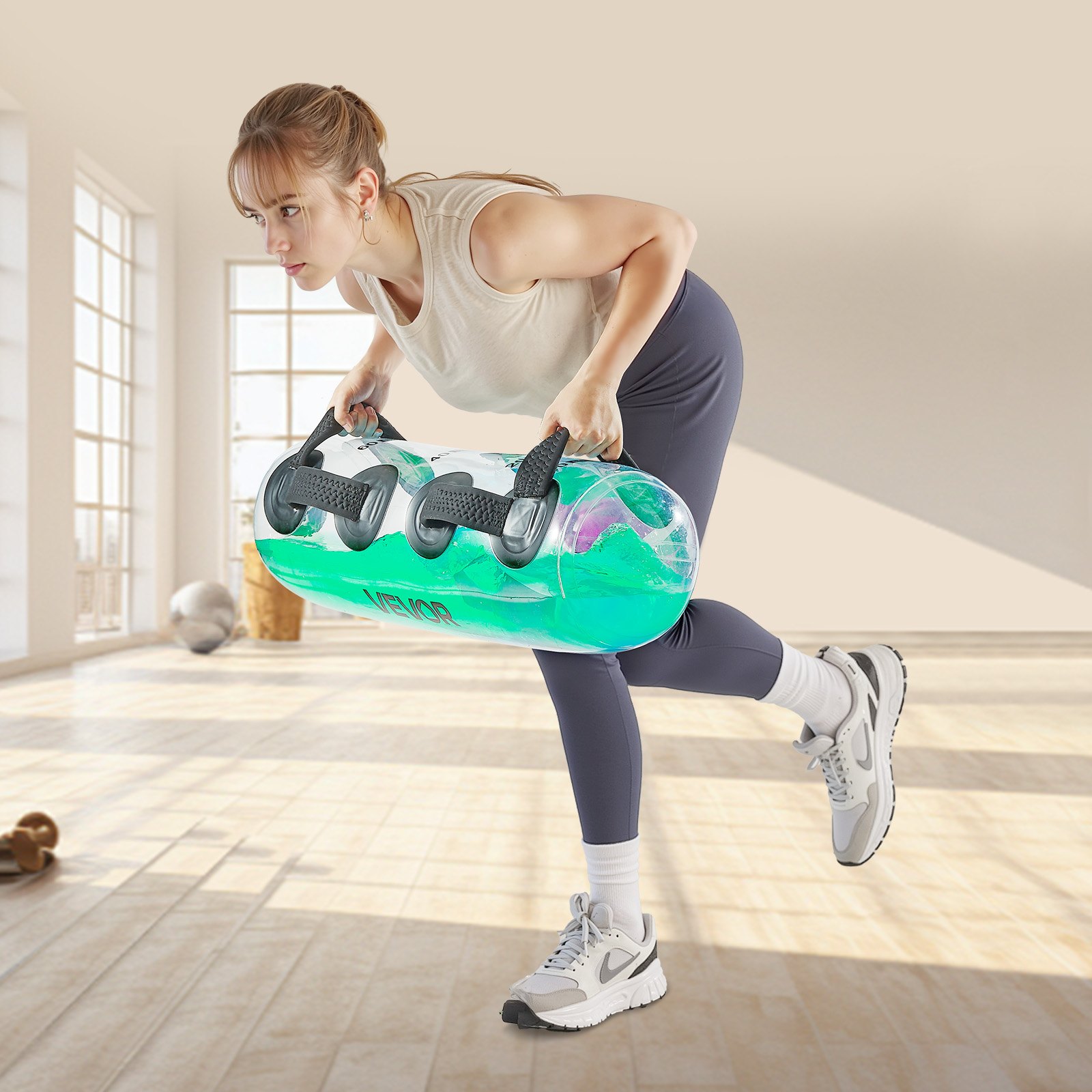 VEVOR Wassergewichte Aquabag Trainings-Powerbags, 31,75 kg verstellbares tragbare Fitnessgeräte für Stabilität und Ganzkörpertraining, für Gleichgewichtstraining, Fitnessstudio-Übungen, klar