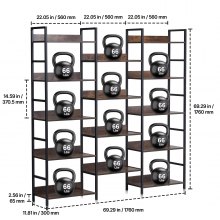 VEVOR Rustikales Bücherregal Standregal Lagerregal Metall 6 Ebenen 176x30x176cm