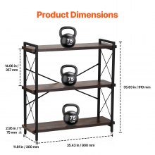 VEVOR Rustikales Bücherregal Standregal Lagerregal Metall 3 Ebenen 90x30x91cm