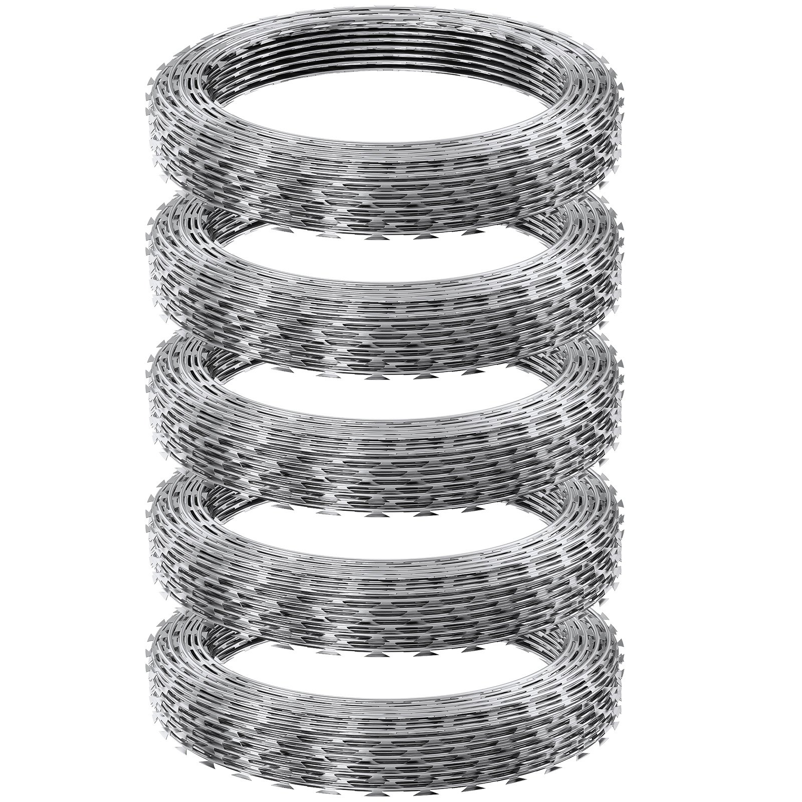 VEVOR Natodraht 75 m (5 Rollen x 15 m) Stacheldraht Spirale Sperrdraht Stacheldrahtzaun (0,51 mm) scharfe Klingen und (ca. 4 mm) dicke Kerndrähte Maschendraht für außergewöhnlichen Spiralschutz