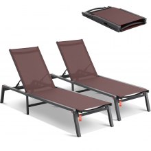 VEVOR Chaiselongue-Stühle für den Außenbereich, Aluminium-Terrassen-Liegestühle mit 5 verstellbaren Positionen, klappbare Pool-Liegestühle, Liegestühle und komplett flache Sonnenstühle für Terrasse, Strand, Pool, Braun, 2 Stück