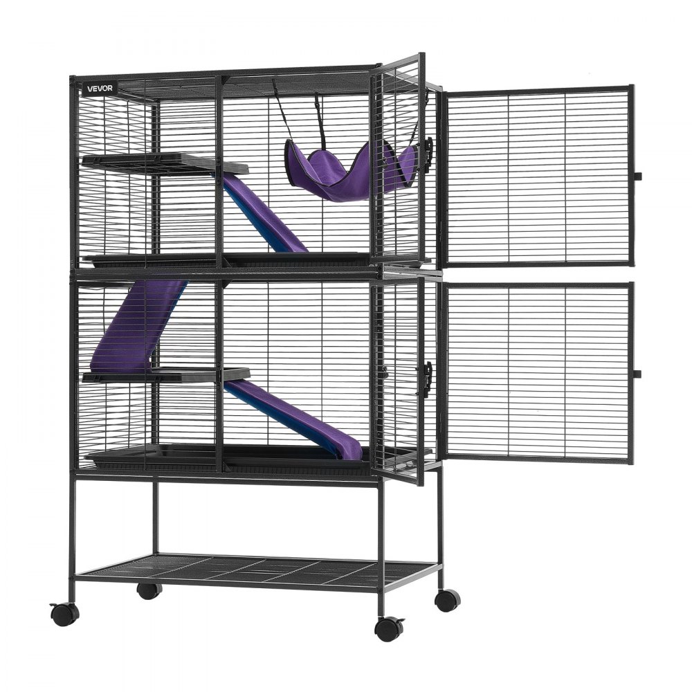 VEVOR Kleintierkäfig Metall Frettchenkäfig Kleintiergehege 77x52x130 cm, Frettchen Chinchillas Gleithörnchen Meerschweinchen & Kaninchen 4-Stöckig 13,97 mm Drahtabstand Feststellbare Schwenkrolle