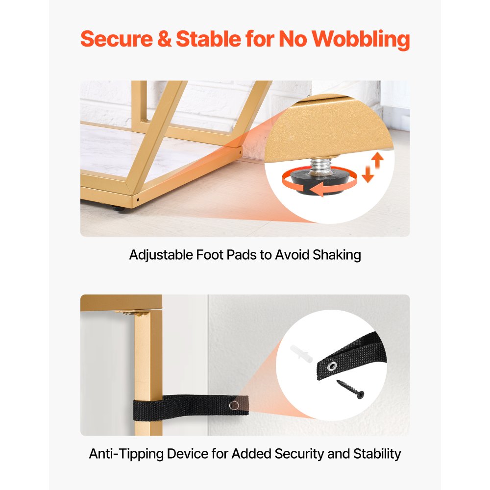 VEVOR Konsolentisch aus Marmor, moderner  3-stufiger Flurtisch (180 x 35 x 91 cm) für offene Aufbewahrung, goldener geometrischer Tisch mit Eisenrohren, Kippschutz und dreieckiger Unterstützung