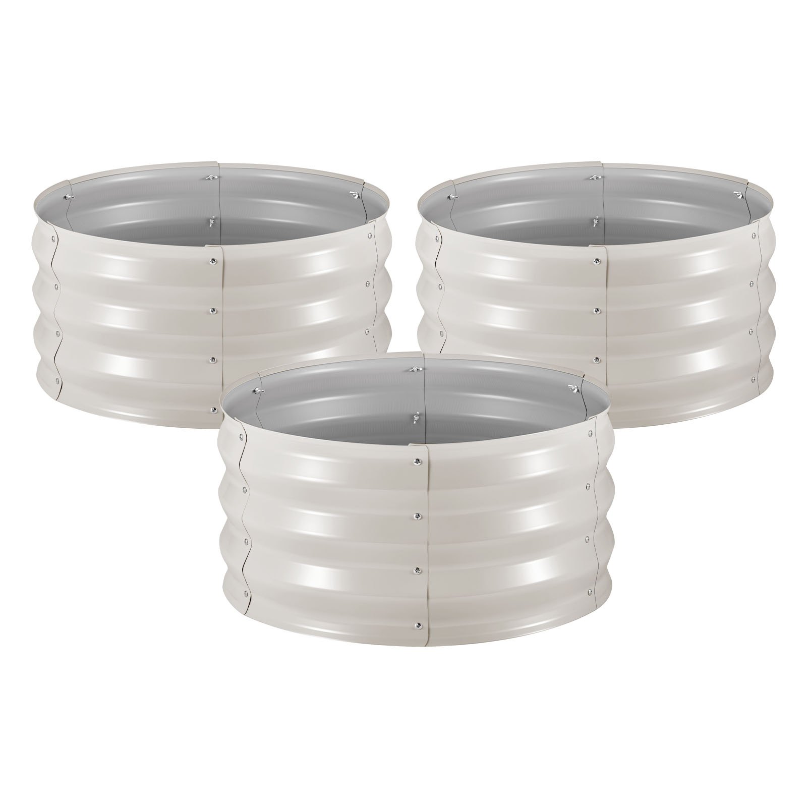 VEVOR Hochbeet Metall 3er-Pack φ60x30 cm, Rundes Gartenbeet, Pflanzkasten-Set für den Außenbereich, Gemüsebeet mit Handschuhen, Blumenbeet Bodenlos, Pflanzbeet für Blumen, Kräuter & Gemüse, Beige