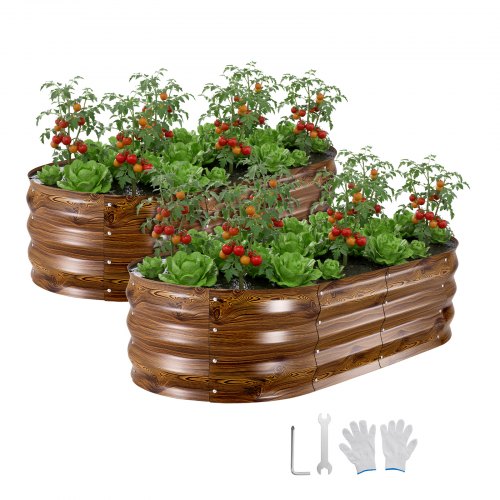 VEVOR Hochbeet Metall 2er-Pack 120x60x30 cm, Ovales Gartenbeet, Pflanzkasten-Set für den Außenbereich, Gemüsebeet mit Handschuhen, Blumenbeet Bodenlos, Pflanzbeet für Blumen & Gemüse
