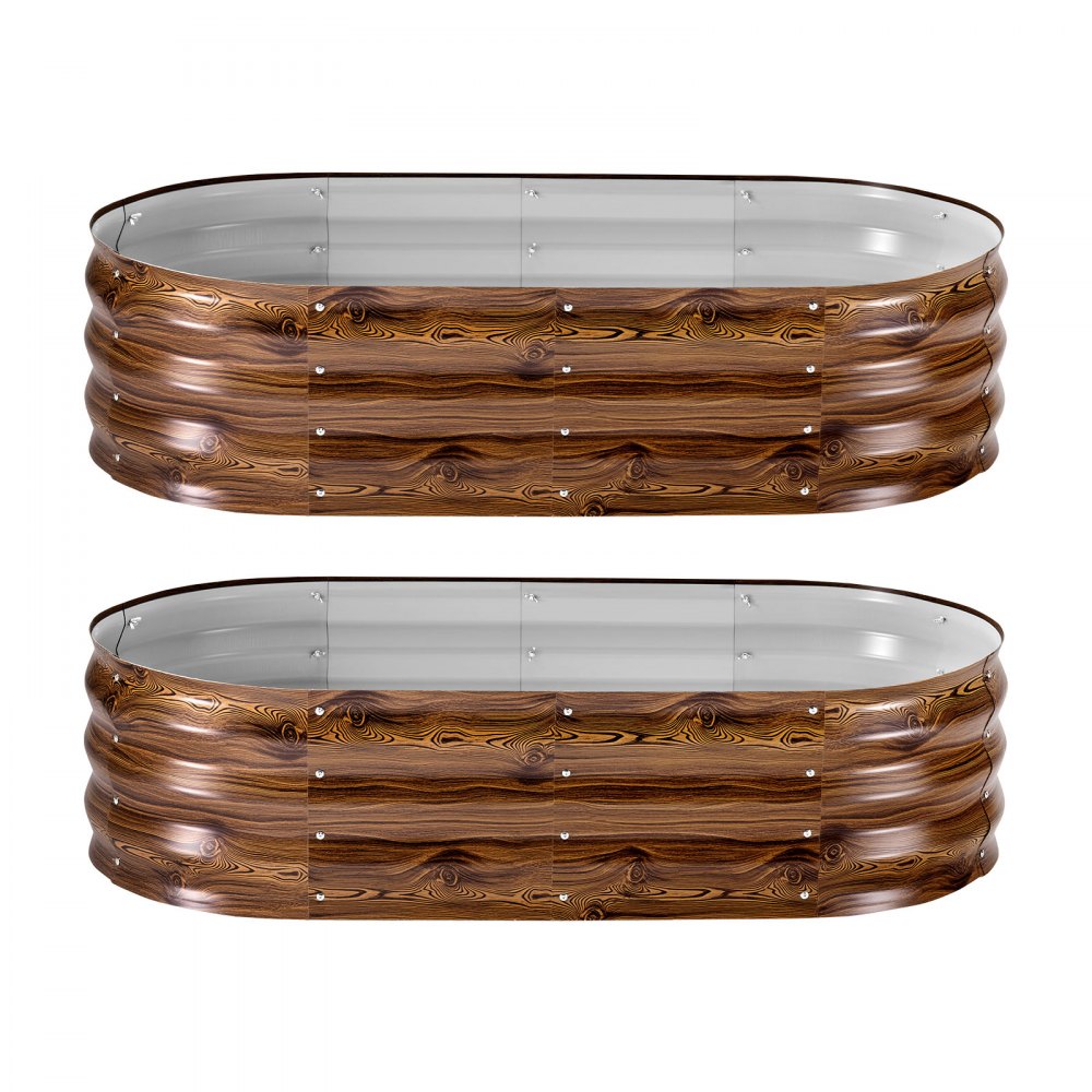 VEVOR 2 Pack Galvanized Raised Garden Beds, 1200 x 600 x 300 mm, Oval Metal Planter Boxes Kit Outdoor, Bottomless Garden Box with Gloves, Alu-Zinc, for Planting Flowers Vegetables, Deep Wood Grain