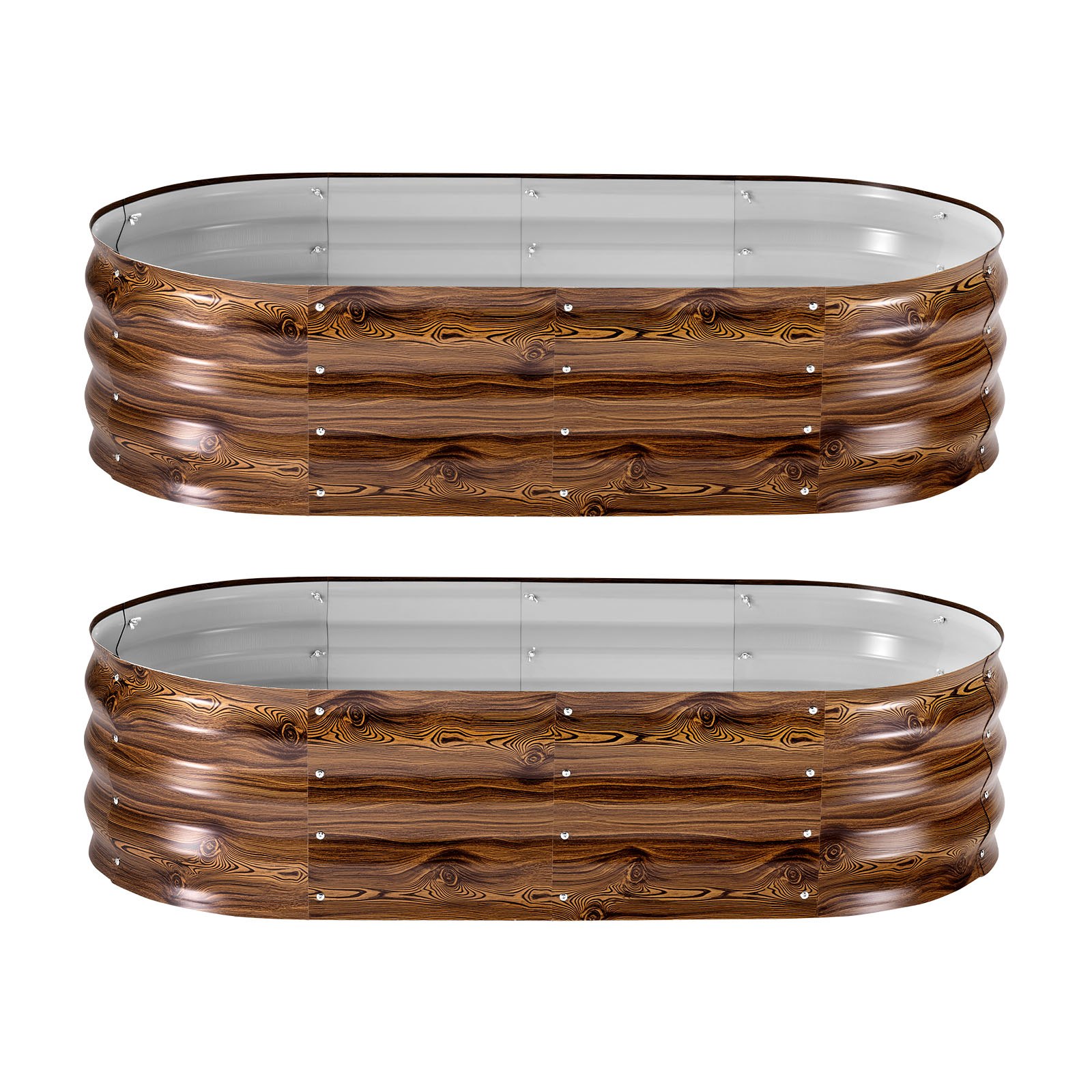 VEVOR 2 Pack Galvanized Raised Garden Beds, 1200 x 600 x 300 mm, Oval Metal Planter Boxes Kit Outdoor, Bottomless Garden Box with Gloves, Alu-Zinc, for Planting Flowers Vegetables, Deep Wood Grain