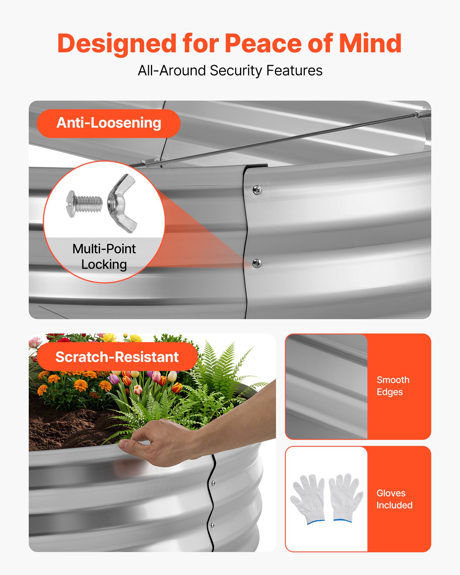 VEVOR 2 Pack Galvanized Raised Garden Beds, 1200 x 600 x 300 mm, Oval Metal Planter Boxes Kit Outdoor, Bottomless Elevated Garden Box with Gloves, Alu-Zinc, for Planting Flowers Vegetables, Silver