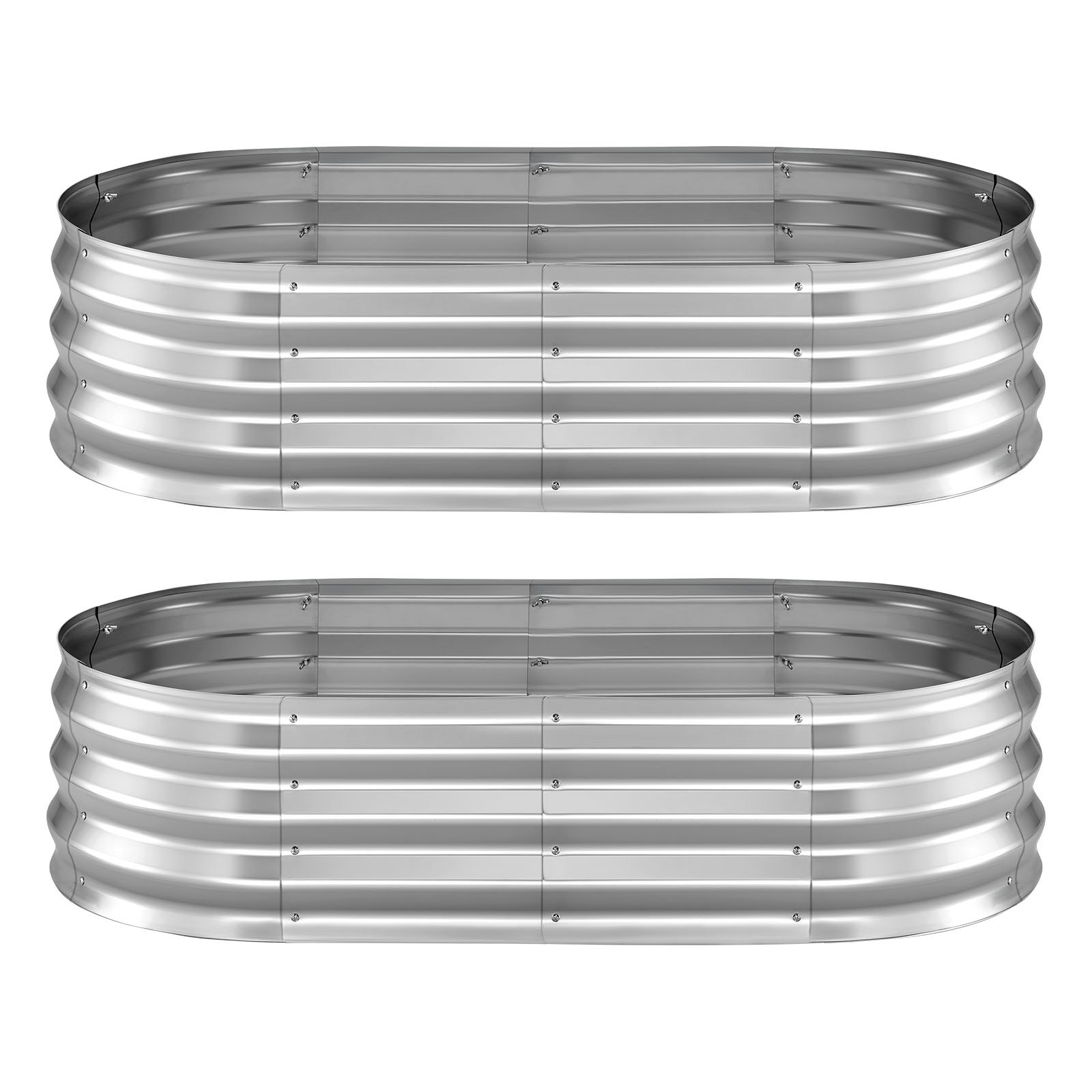 VEVOR 2 Pack Galvanized Raised Garden Beds, 1200 x 600 x 300 mm, Oval Metal Planter Boxes Kit Outdoor, Bottomless Elevated Garden Box with Gloves, Alu-Zinc, for Planting Flowers Vegetables, Silver