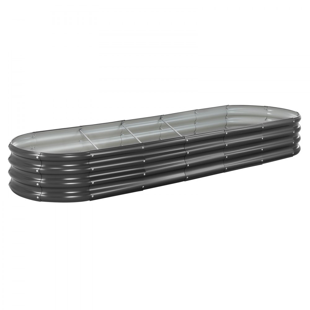 VEVOR Metal Raised Garden Bed, 2.4 x 0.6 x 0.3 m Oval Outdoor Galvanized Planter Garden Box, Open Bottom Design, Large Planter Raised Bed for Growing Vegetables, Flowers, Herbs, Succulents, Dark Gray