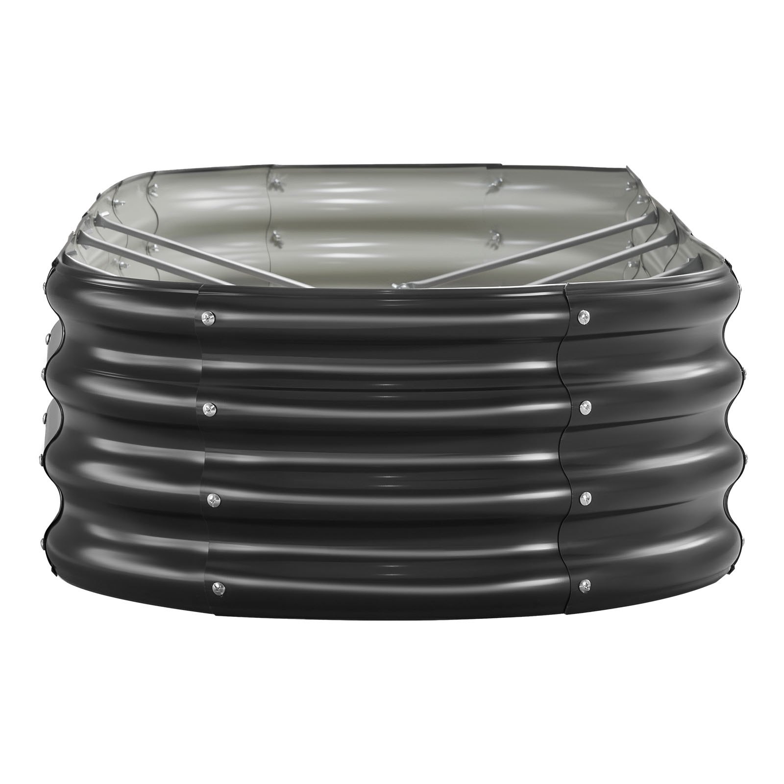 VEVOR Metal Raised Garden Bed, 2.4 x 0.6 x 0.3 m Oval Outdoor Galvanized Planter Garden Box, Open Bottom Design, Large Planter Raised Bed for Growing Vegetables, Flowers, Herbs, Succulents, Dark Gray