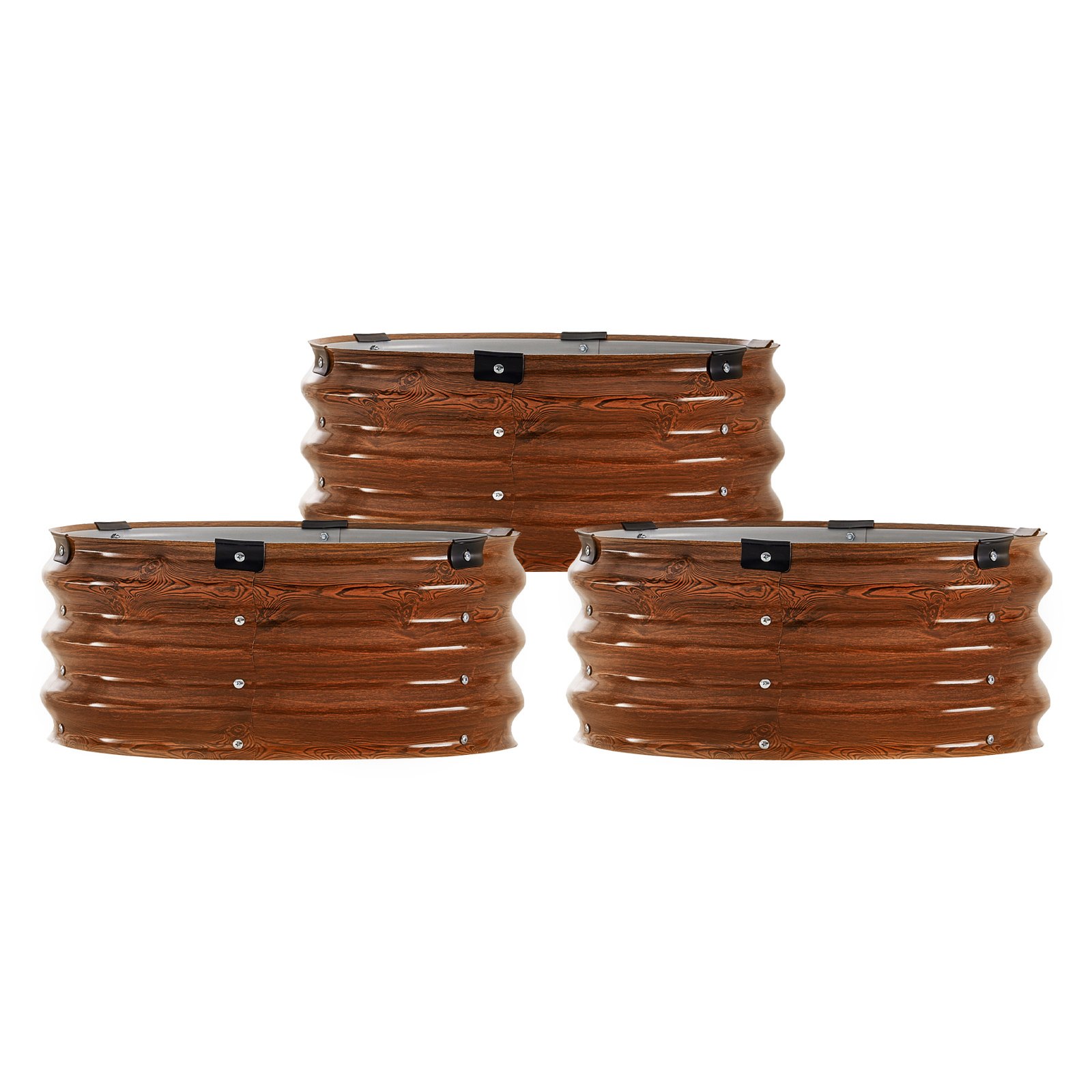 VEVOR Hochbeet aus Metall, 590x265mm, 3er-Set, verzinkter Pflanzkasten, offener Boden, Gemüsebeet, Pflanzbeet für den Gartenanbau von Gemüse, Blumen, Kräutern und Sukkulenten, tiefe Holzmaserung