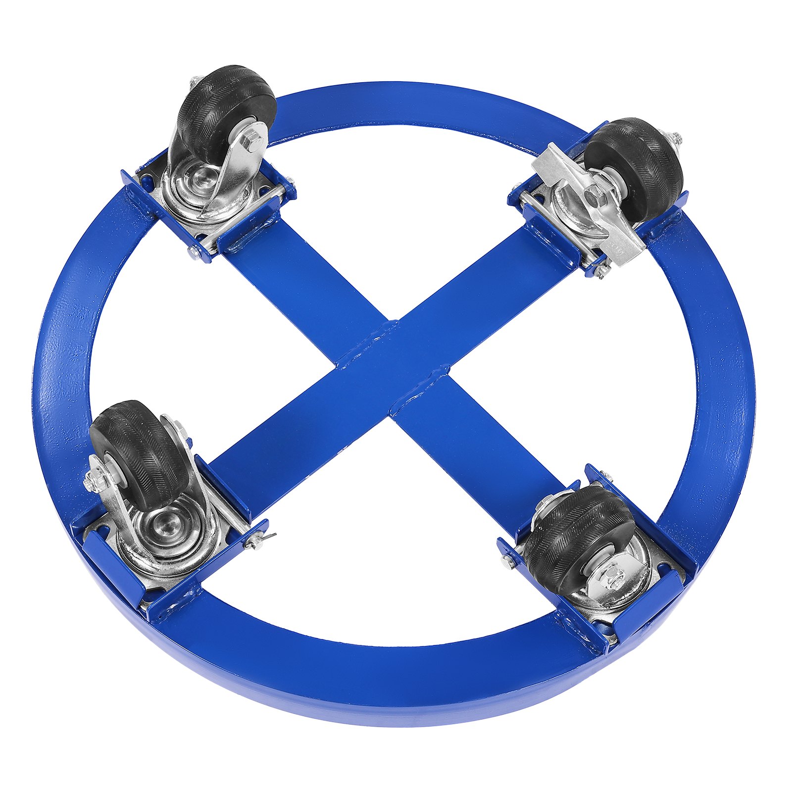 VEVOR Drum Roller for 55 Gallons, 907 kg Load Capacity, Ø615x188mm Transport Roller with Crossbars & 4 Swivel Casters, Tip-Proof Trolley for Handling Drums in Warehouses, Blue