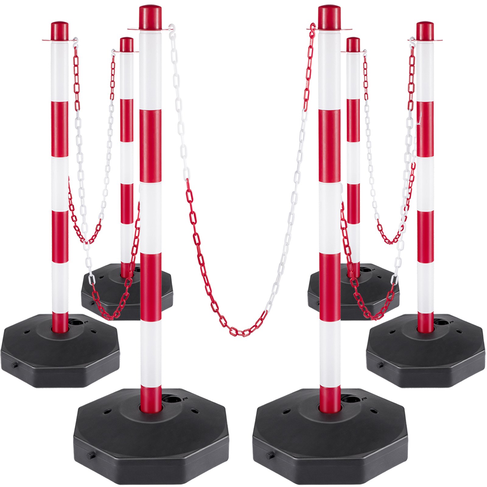 Vevor Set Von 6 Absperrpfosten Und 1 Kunststoff-ketten Von 10 M Rot Und Weiß