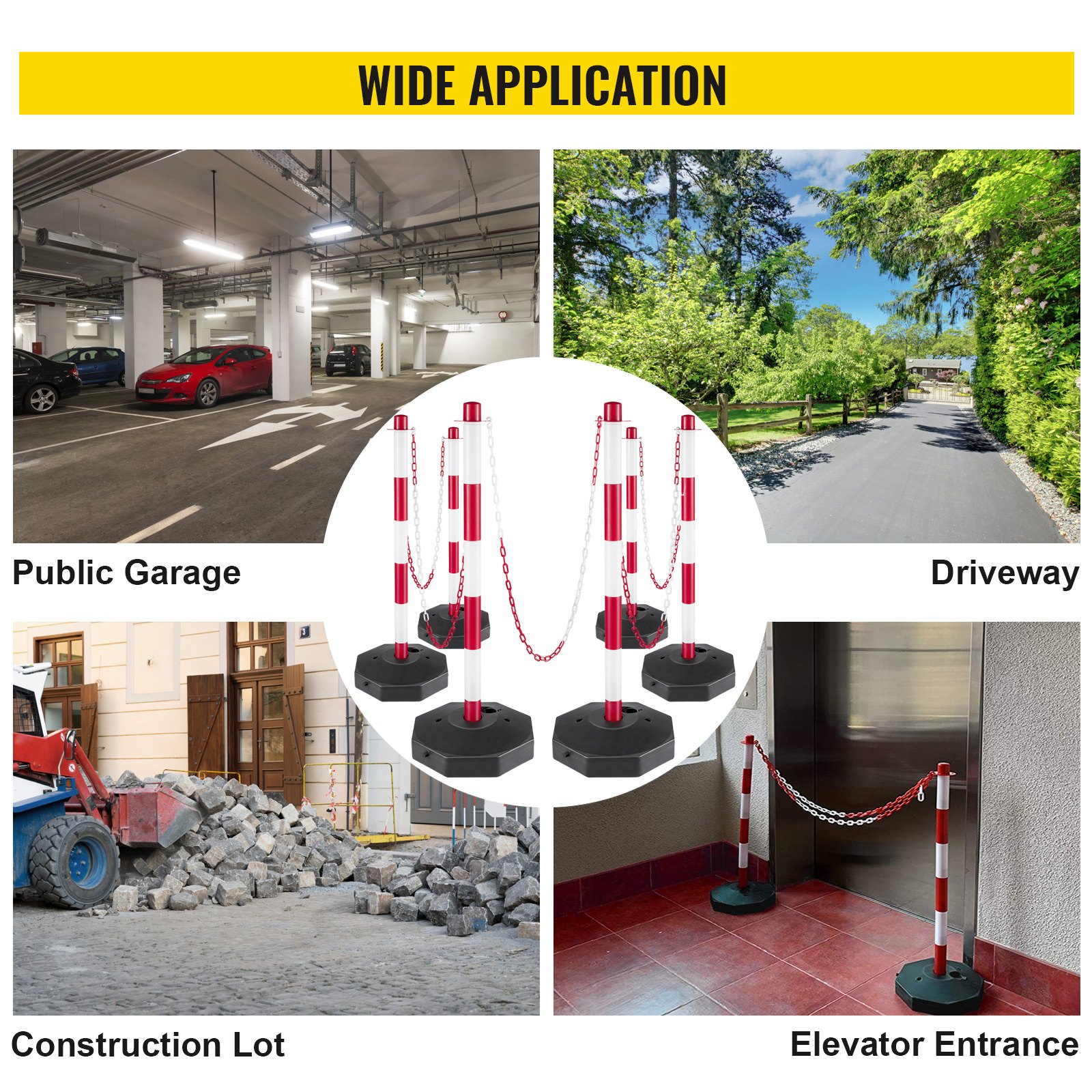 Vevor Set Von 6 Absperrpfosten Und 1 Kunststoff-ketten Von 30 M Rot Und Weiß