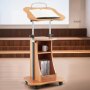 VEVOR Podium Stand, 1100 mm Wooden Lectern, Portable Laptop Desk with Lockable Wheels, Wide Reading Surface and Open Storage Area, Adjustable Height and Angle, for Speeches, Lectures, or Presentations