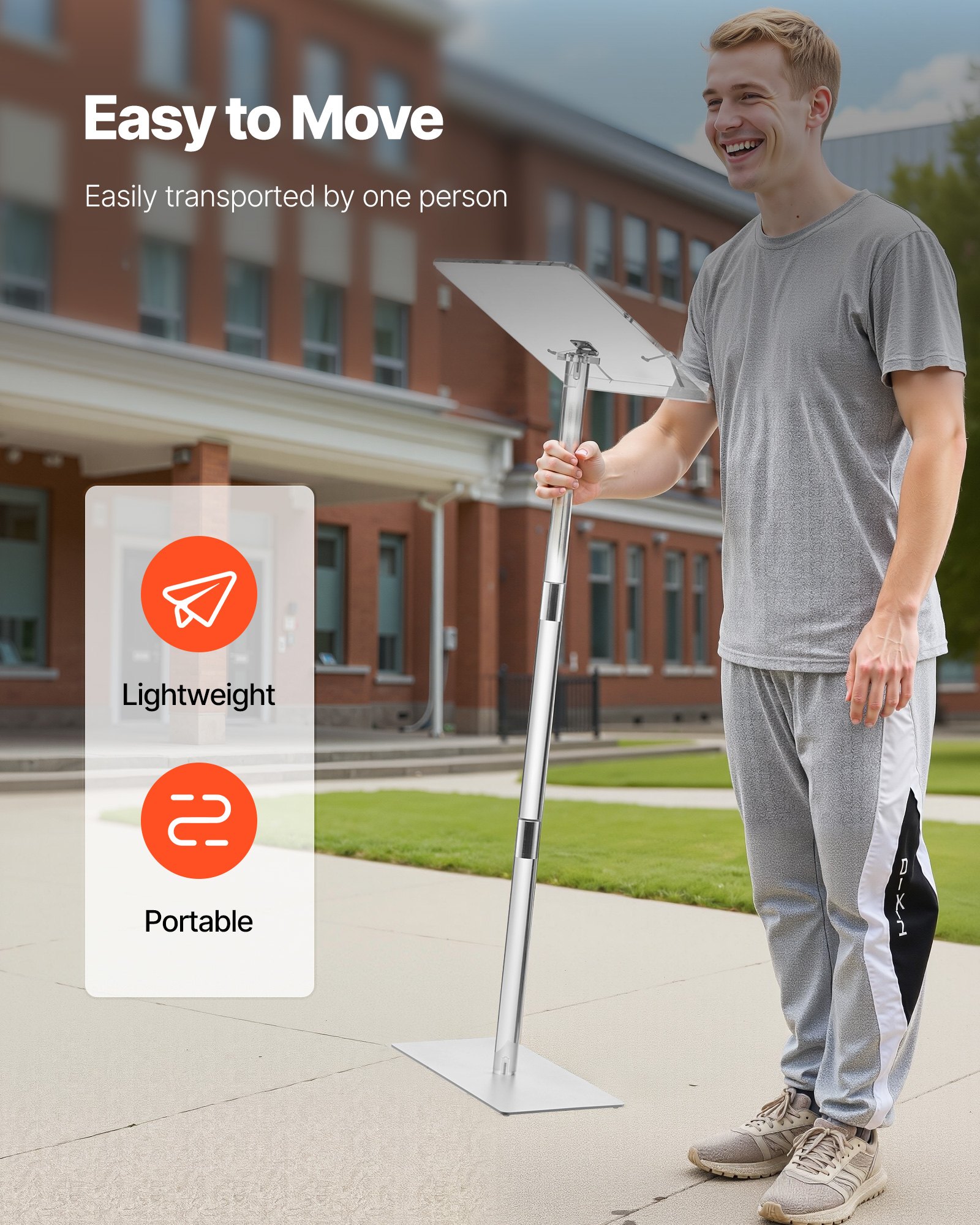 VEVOR Podiumständer Rednerpult aus Acryl (1,22 m), tragbarer Laptop-Schreibtisch mit Buchklammern & breiter Lesefläche & verstellbarem Winkel, Bodenstehend für Klassenzimmer Hochzeiten Konferenzen