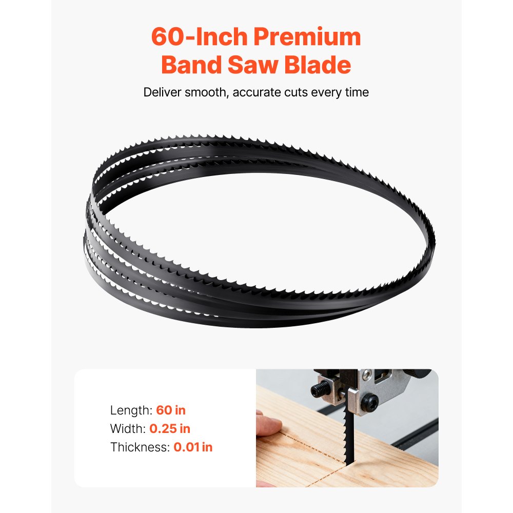 VEVOR Bandsaw Blade, 1511 mm Length, 6 TPI Band Saw Blade with 15 HRC Hardened Sharp Teeth, SK5 High-Strength Carbon Steel, 6.35 mm Width, Replacement for Major Woodworking Band Saw Brands, 1 Pack