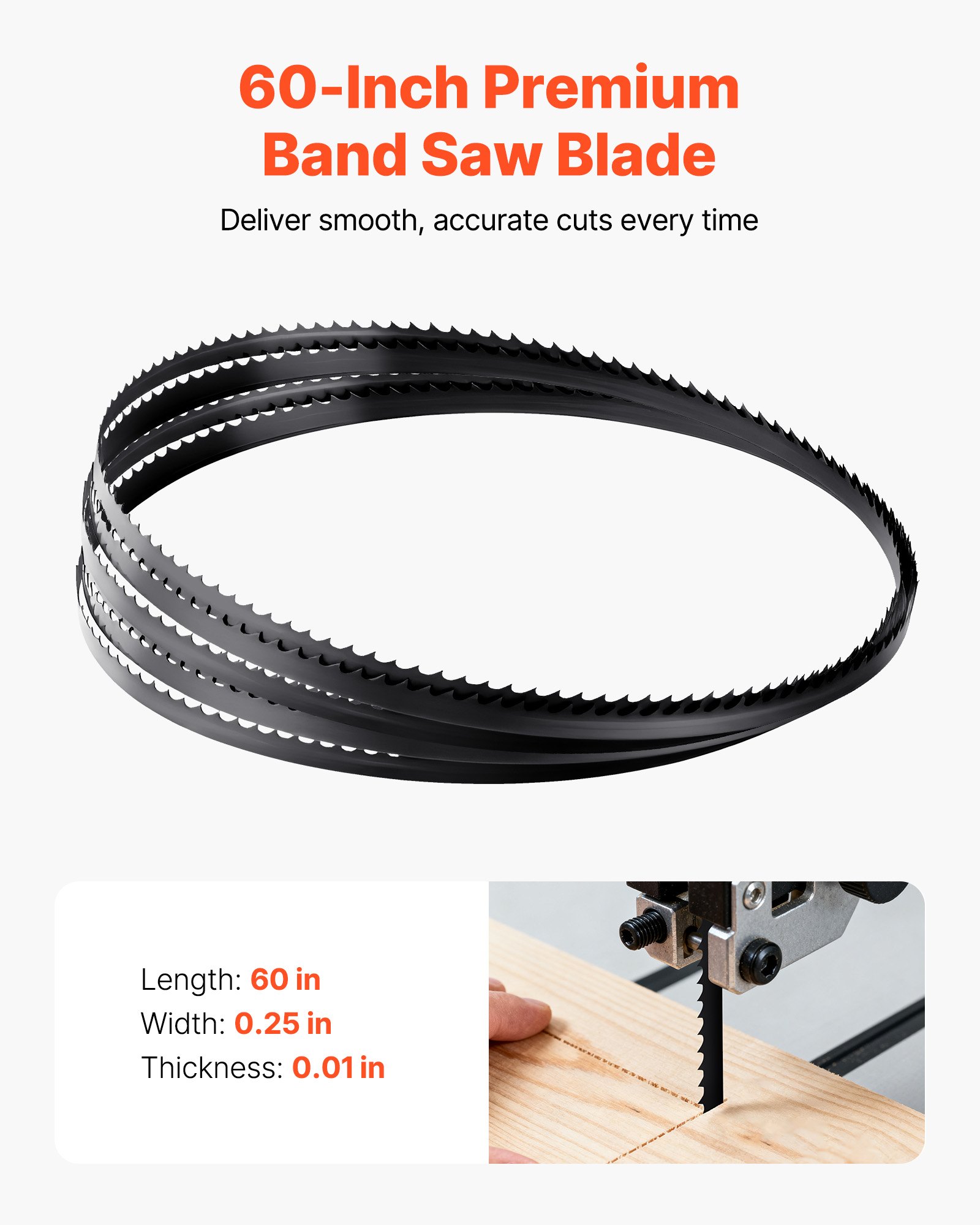 VEVOR Bandsaw Blade, 1511 mm Length, 6 TPI Band Saw Blade with 15 HRC Hardened Sharp Teeth, SK5 High-Strength Carbon Steel, 6.35 mm Width, Replacement for Major Woodworking Band Saw Brands, 1 Pack