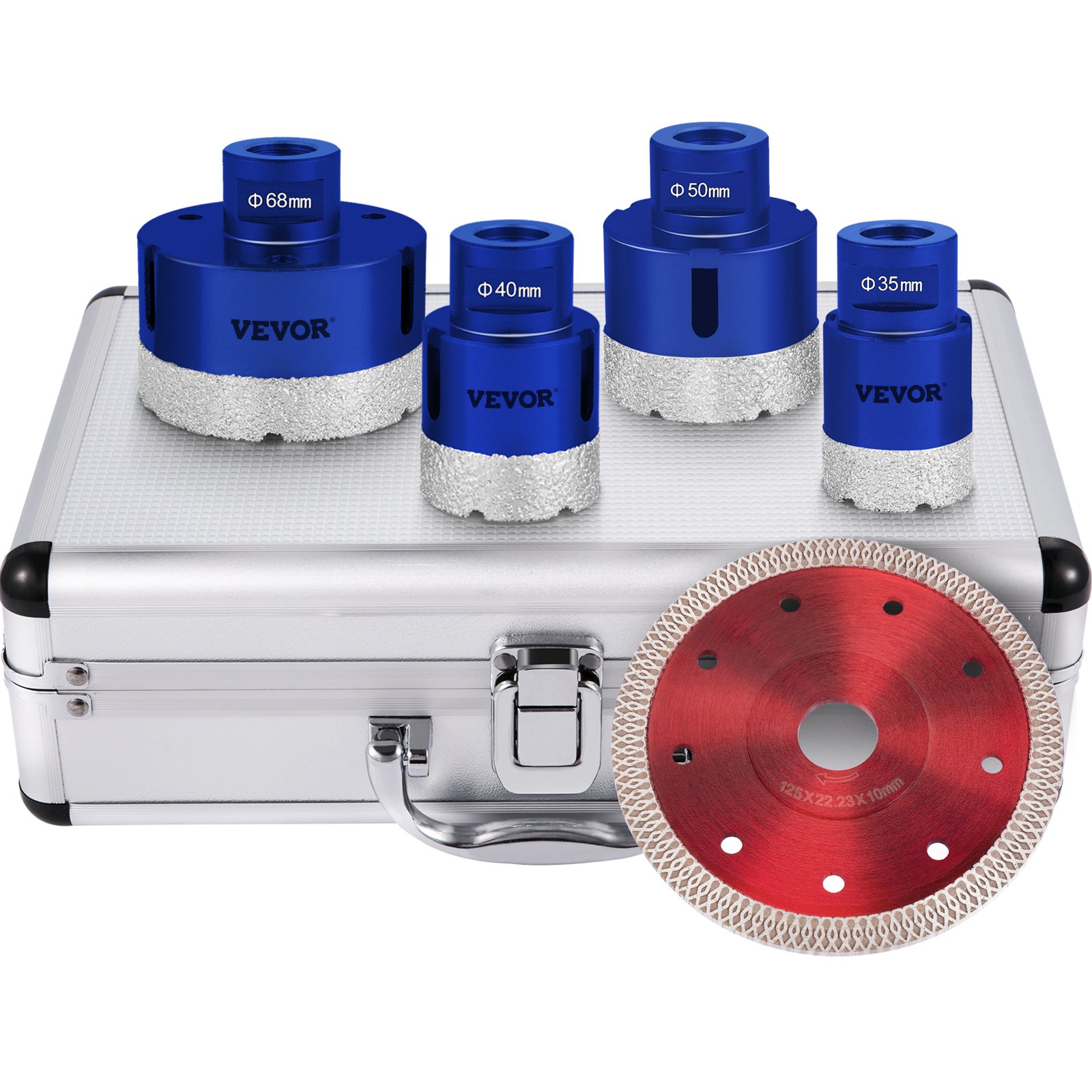 VEVOR Fliesenbohrer Diamantbohrer Lochsägensatz Durchmesser 4 Stk Lochsäge Satz aus Diamant mit 15 mm Segmenthöhe und 60 mm Bitlänge