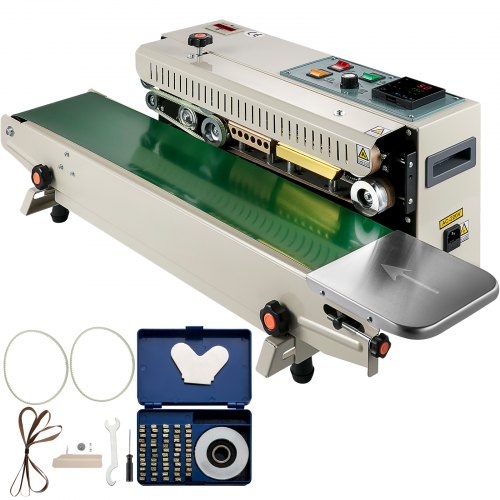 VEVOR Kontinuierliche Versiegelungsmaschine FR900K, 6-15mm automatische horizontale Bandversiegelung mit digitaler Temperaturregelung für Plastiktüten Aluminiumfolienbeutel, Lebensmittelversiegelung