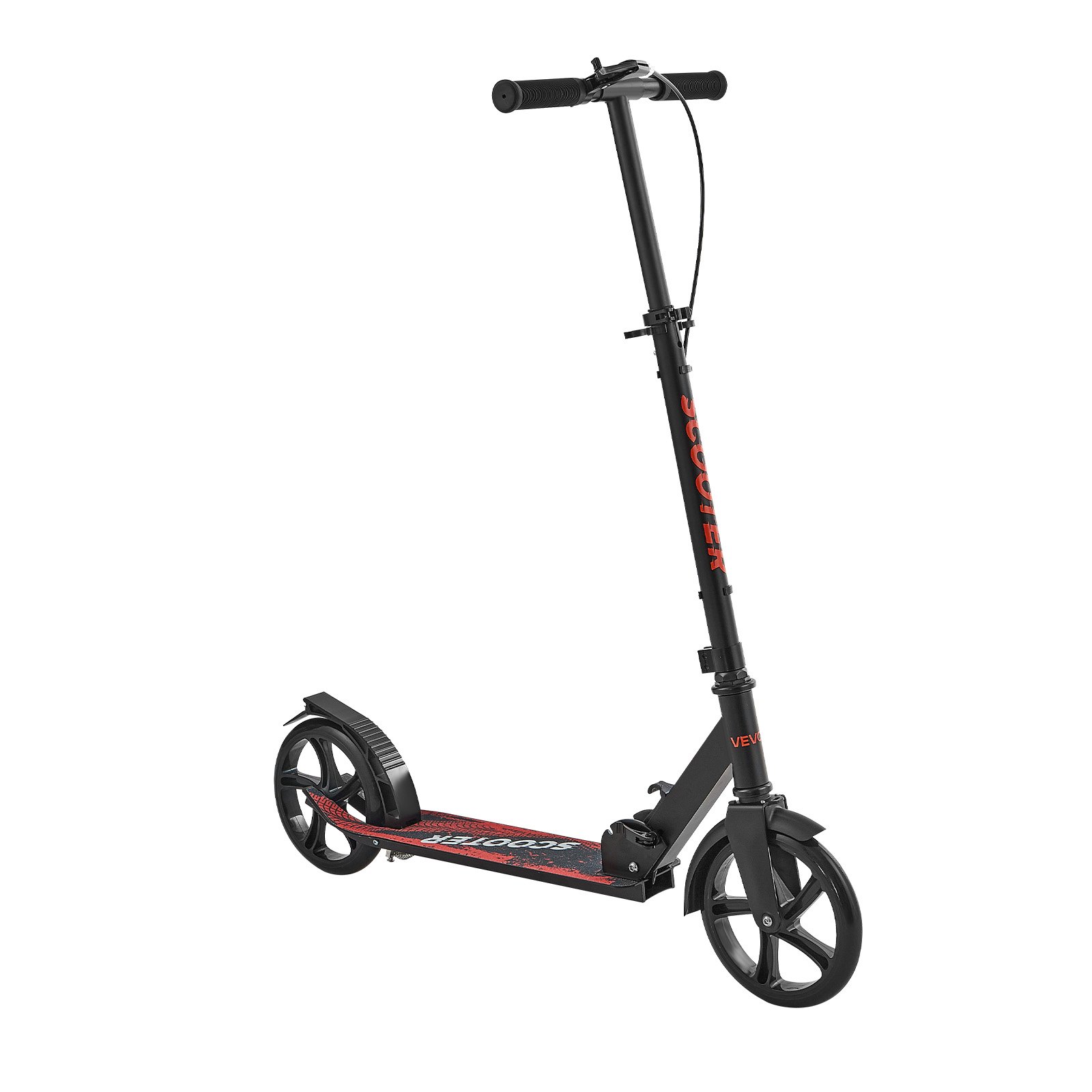 VEVOR Scooter (2 Räder) für Kinder ab 8 Jahren, Cityroller Kinderroller Straßenroller mit höhenverstellbarem Lenker & rutschfestem Deck & Handbremse, faltbarer Tretroller bis zu 100 kg, Schwarz