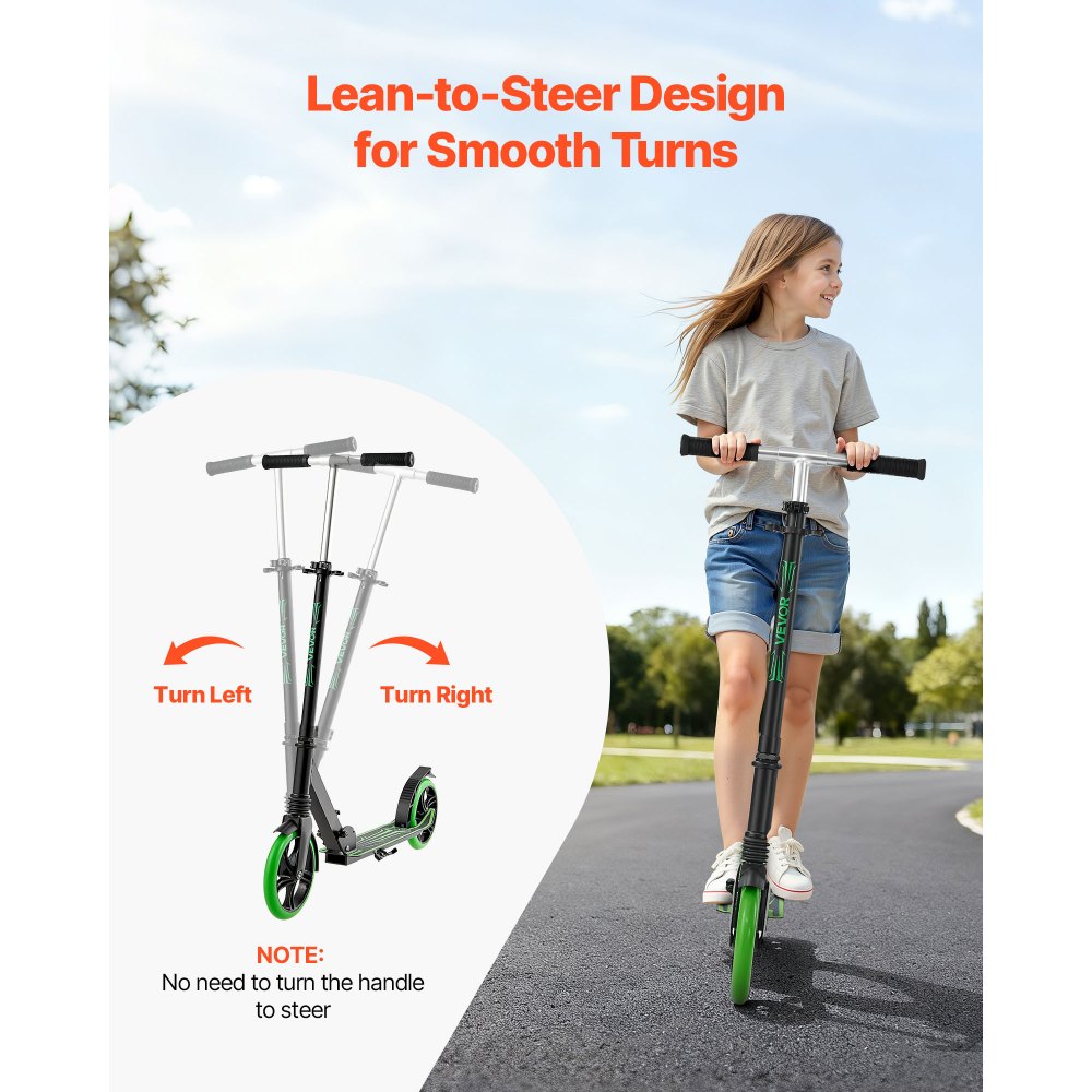VEVOR Scooter (2 Räder) für Kinder ab 8 Jahren, Cityroller Kinderroller Straßenroller mit höhenverstellbarem Lenker & rutschfestem Deck, faltbarer Tretroller bis zu 100 kg, Schwarz + Grün