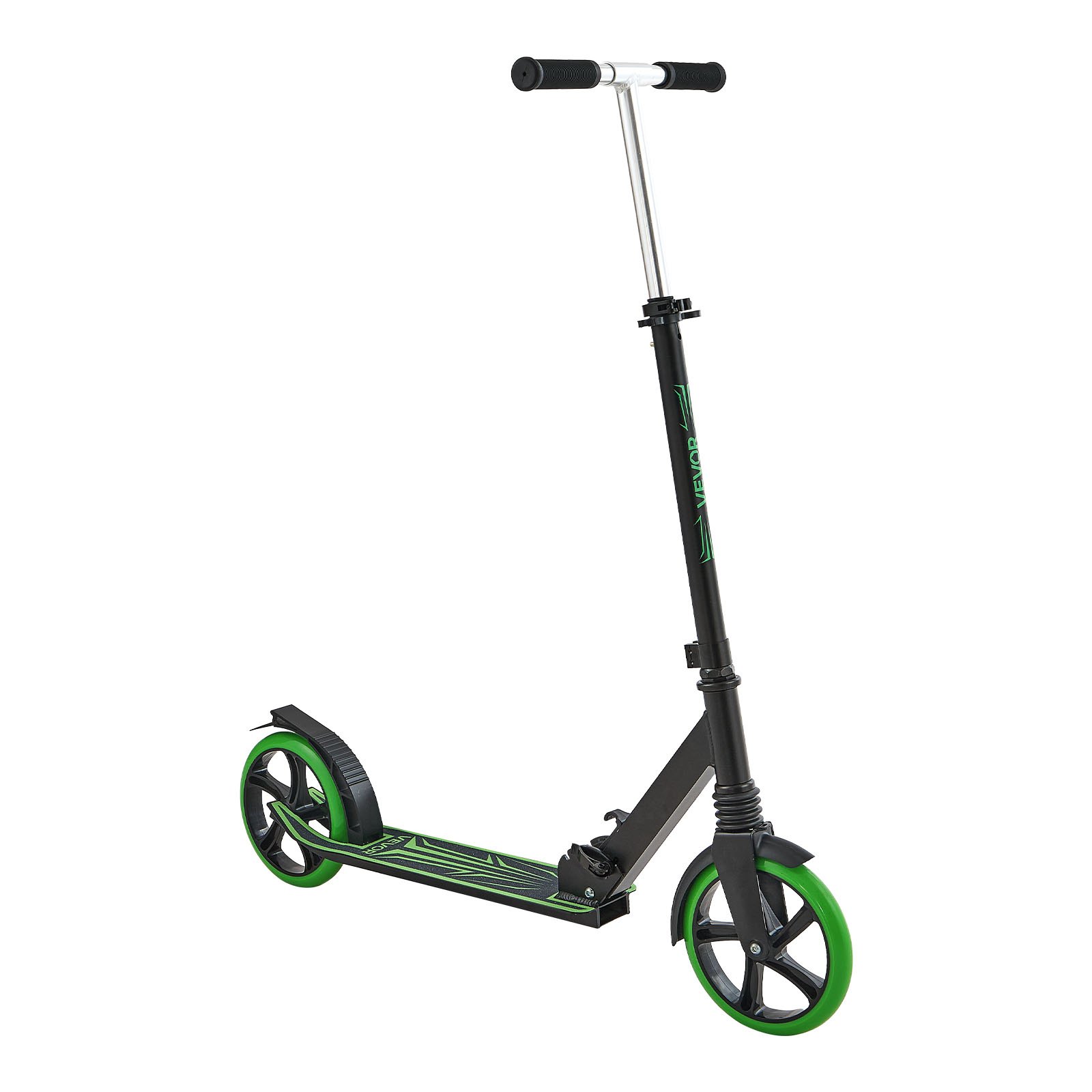 VEVOR Scooter (2 Räder) für Kinder ab 8 Jahren, Cityroller Kinderroller Straßenroller mit höhenverstellbarem Lenker & rutschfestem Deck, faltbarer Tretroller bis zu 100 kg, Schwarz + Grün