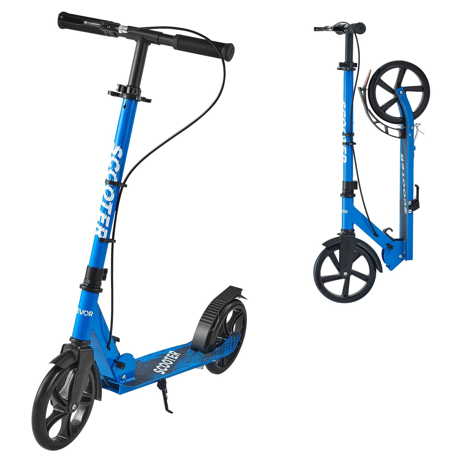 VEVOR Scooter (2 Räder) ab 8 Jahren, Cityroller Kinderroller Straßenroller mit höhenverstellbarem Lenker & rutschfestem Deck & Handbremse, faltbarer Tretroller bis zu 100 kg, Schwarz + Blau