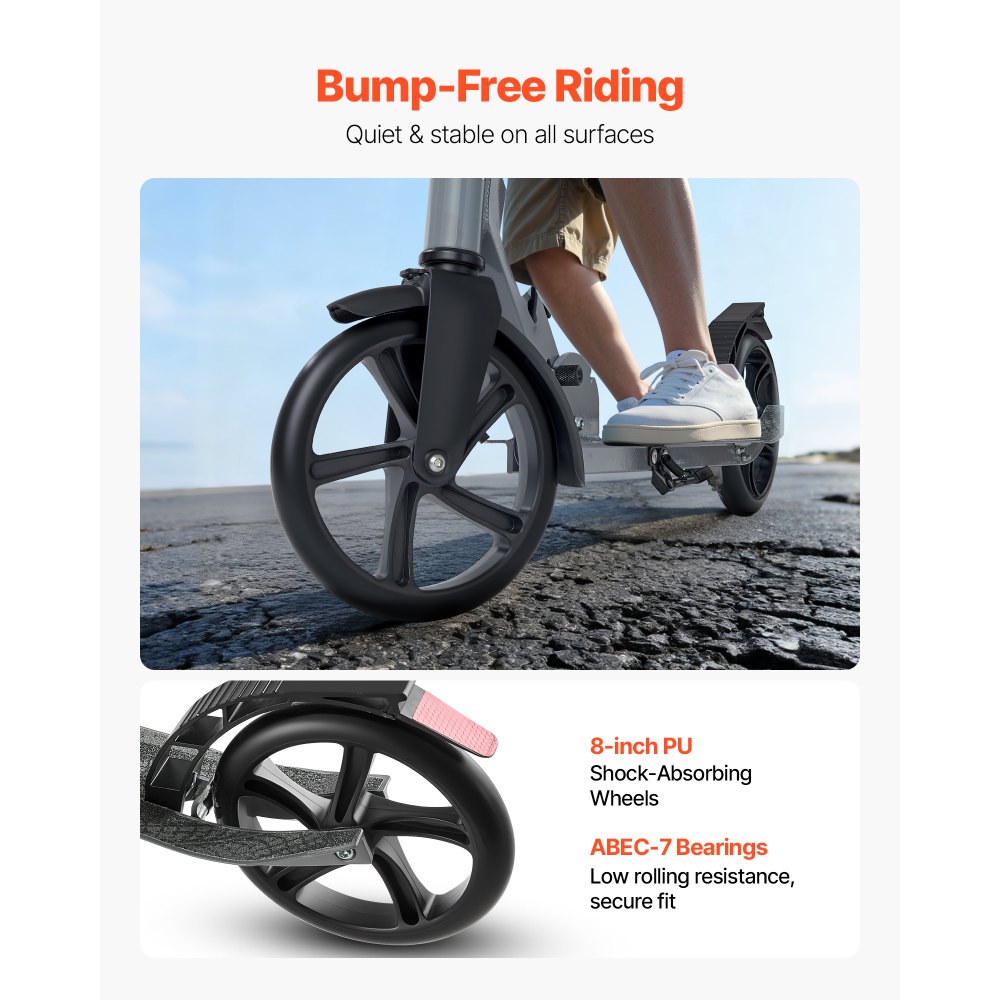 VEVOR Scooter (2 Räder) für Kinder ab 8 Jahren, Cityroller Kinderroller Straßenroller mit höhenverstellbarem Lenker & rutschfestem Deck & Handbremse, faltbarer Tretroller bis zu 100 kg, Grau