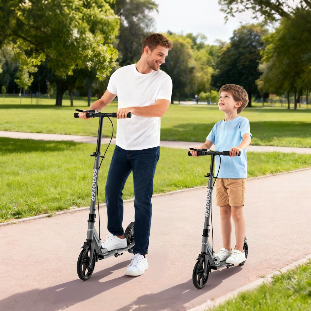 VEVOR Scooter (2 Räder) für Kinder ab 8 Jahren, Cityroller Kinderroller Straßenroller mit höhenverstellbarem Lenker & rutschfestem Deck & Handbremse, faltbarer Tretroller bis zu 100 kg, Grau