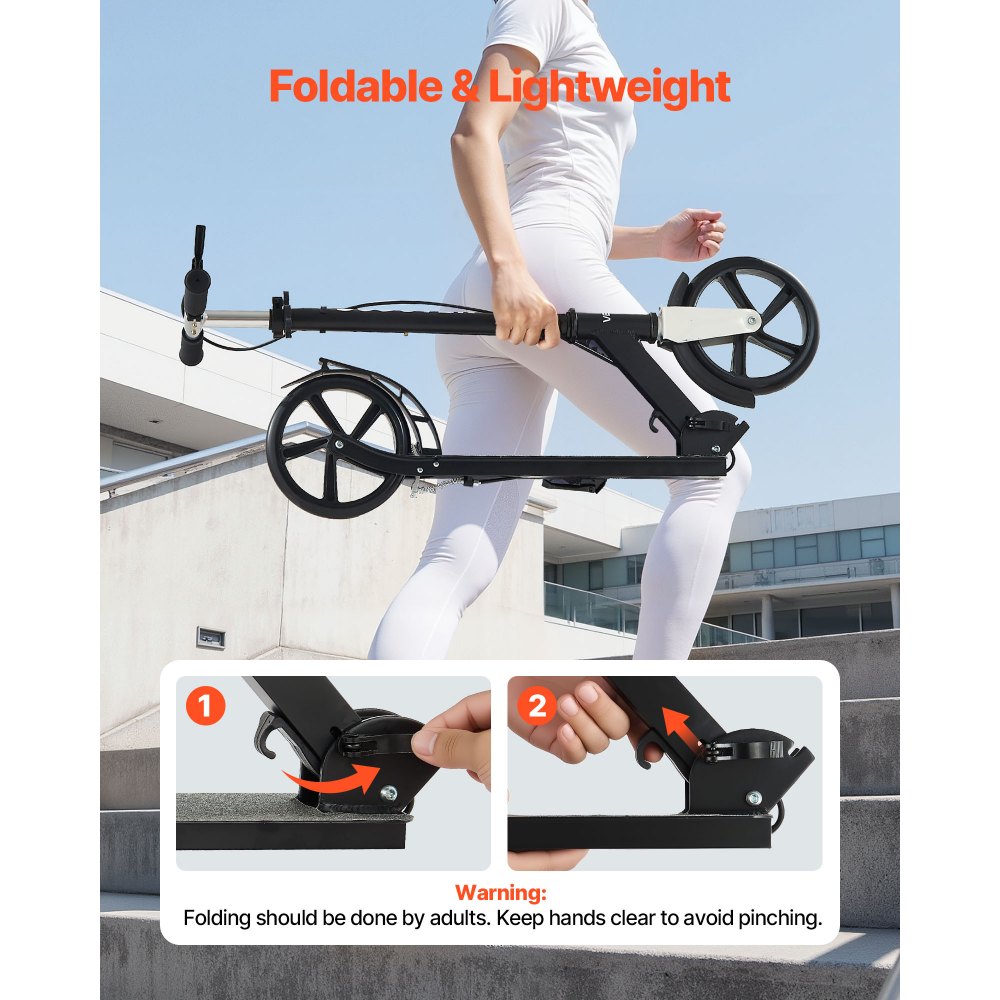 VEVOR Scooter (2 Räder) für Kinder ab 8 Jahren, Cityroller Kinderroller Straßenroller mit höhenverstellbarem Lenker & rutschfestem Deck & Handbremse, Tretroller bis zu 100 kg, Schwarz + Silber