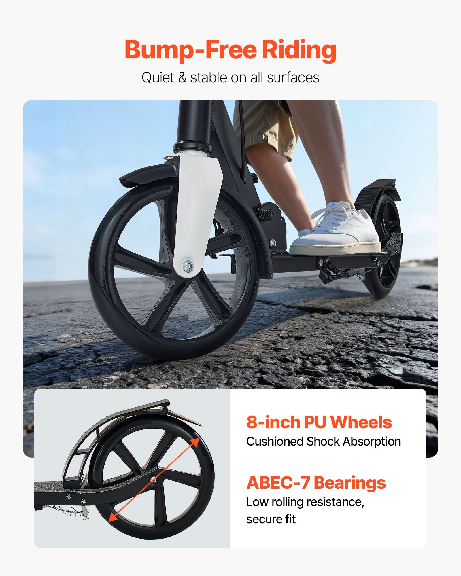 VEVOR Scooter (2 Räder) für Kinder ab 8 Jahren, Cityroller Kinderroller Straßenroller mit höhenverstellbarem Lenker & rutschfestem Deck & Handbremse, Tretroller bis zu 100 kg, Schwarz + Silber